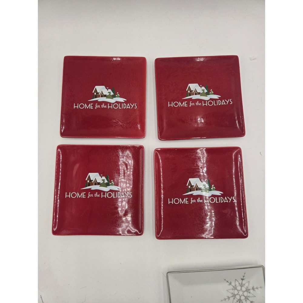 Jo-Ann Home for the Holidays Red Square Appetizer Dessert Plates Set of 4